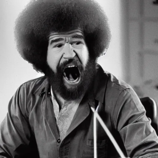 Image similar to bob ross screaming at easy rider