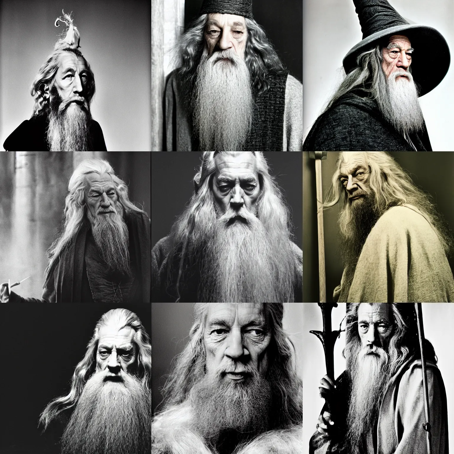 Prompt: model photograph of gandalf by hartmut newton