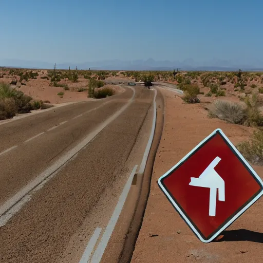 Prompt: many traffic signs in the desert