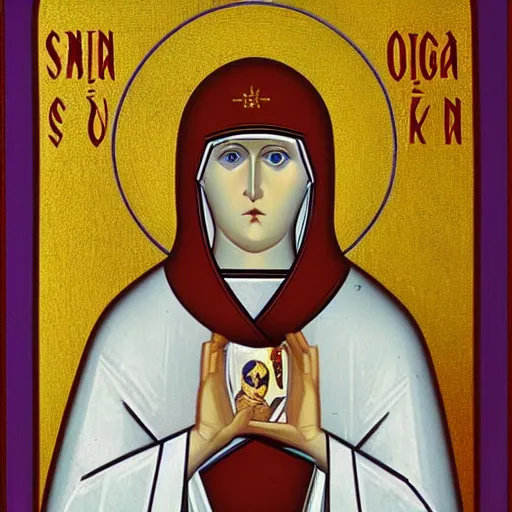 Prompt: Saint Olga of Kiev icon by Hayao Miyazaki