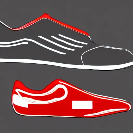 Image similar to Lightning McQueen shoes, concept art, matte painting