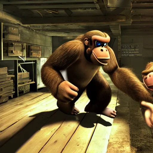 Image similar to Donkey Kong in Call of Duty, highly detailed, high quality, HD, 4k, 8k, Canon 300mm, professional photographer, 40mp, lifelike, top-rated, award winning, realistic, sharp, no blur, edited, corrected, trending