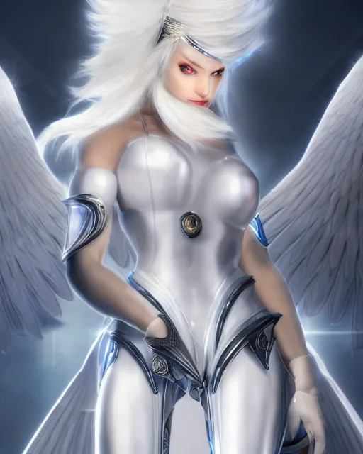 Prompt: perfect white haired attractive egyptian goddess with huge white dove wings, warframe armor, beautiful, symmetric, charlize, half asian, pretty face, blue eyes, detailed, scifi platform, laboratory, experiment, 4 k, ultra realistic, epic lighting, android body, illuminated, cinematic, masterpiece, art by akihito tsukushi, voidstar