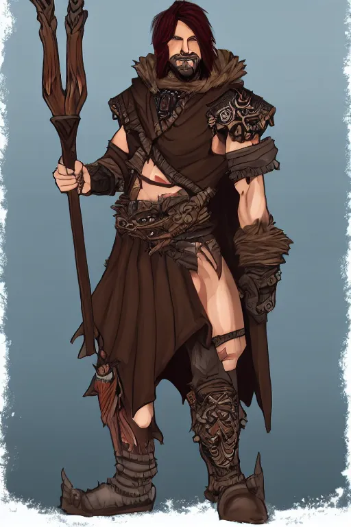 Prompt: a mix between a barbarian and a warlock, male