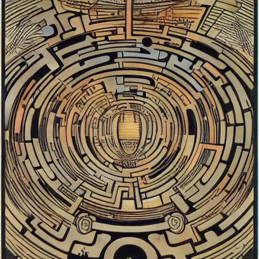 Prompt: maze labyrinth steampunk by albert gleizes and by hilma klint, hd, no border, vivid colors