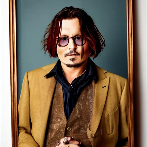 Image similar to photo of johnny depp with a ginger hair women studio portrait