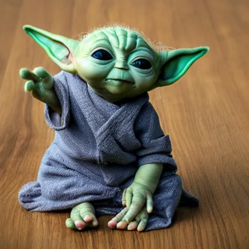 Prompt: baby yoda in a meditating position wearing sunglasses