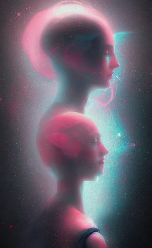 Image similar to a love affair with doubt, dark retrowave, glitch art, interstellar, beautifully lit, by Tom Bagshaw, artstation, unreal engine