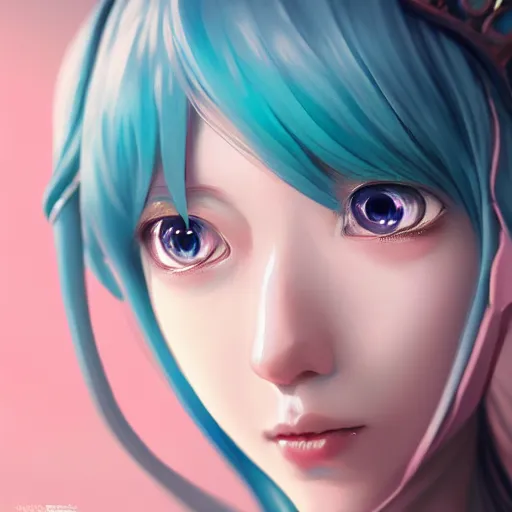 Image similar to portrait of hatsune miku, intricate, elegant, highly detailed, digital painting, artstation, concept art, smooth, sharp focus, illustration, by bartek fedyczak, erak note, tooth wu, neil richards, kan liu, siwoo kim, jisu choe