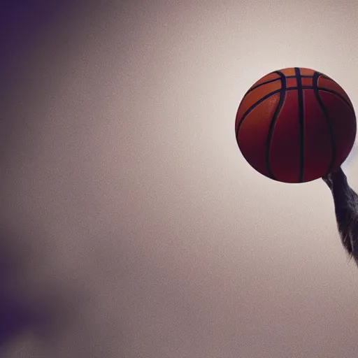 Image similar to film still of a llama dunking a basketball, low angle, extreme long shot, indoors, dramatic backlighting