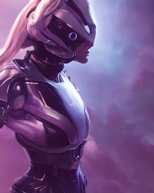 Image similar to perfect android girl on a mothership, warframe armor, beautiful face, scifi, futuristic, galaxy, nebula, raytracing, dreamy, long white hair, blue cyborg eyes, sharp focus, cinematic lighting, highly detailed, artstation, divine, by gauthier leblanc, kazuya takahashi, huifeng huang