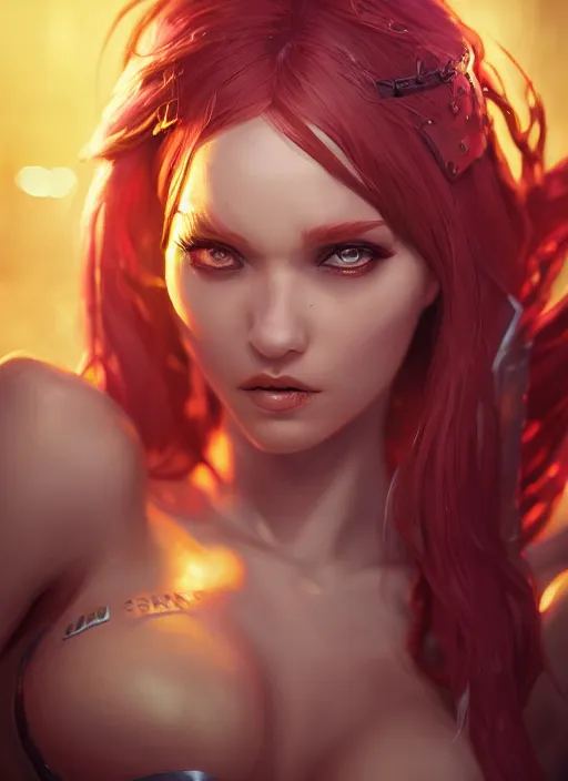 Image similar to katarina, from league of legends, au naturel, hyper detailed, digital art, trending in artstation, cinematic lighting, studio quality, smooth render, fluorescent skin, unreal engine 5 rendered, octane rendered, art style by klimt and nixeu and ian sprigger and wlop and krenz cushart