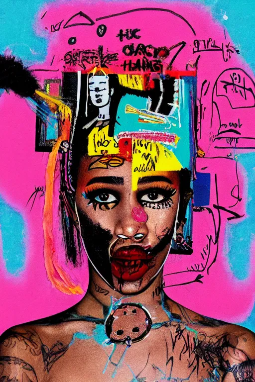 Prompt: cyborg doja cat in the style of jean michel basquiat