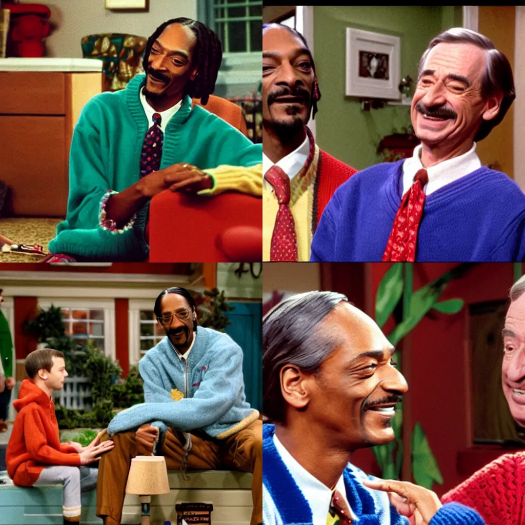 Prompt: Snoop Dog as Mr. Rogers Won\'t You Be My Neighbor film still