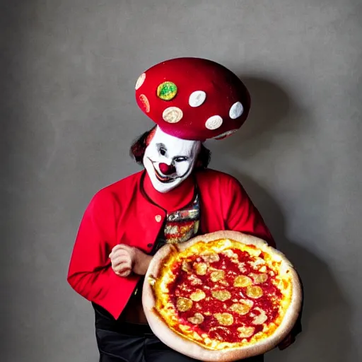 Image similar to clown pizza, clowcore, michelin star food, clowncore funohuse, photo by annie leibowitz