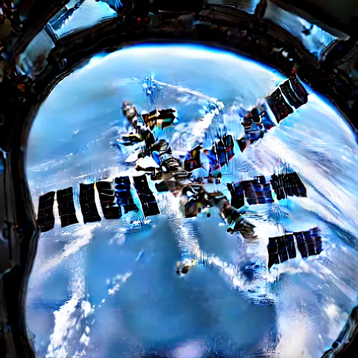 Prompt: inside the iss interior looking out of a futuristic window onto earth, photorealistic, hyperdetailed, sci - fi, atmospheric, artstation