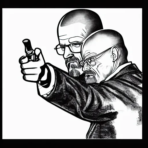 Image similar to Walter White pointing a pistol at you, lineart