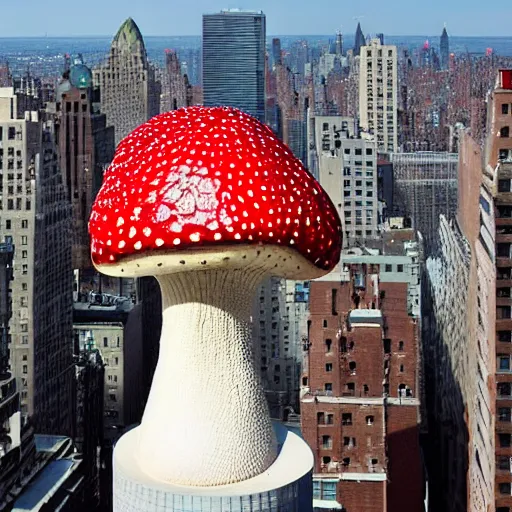 Image similar to building shaped like an amanita muscaria in the New York skyline