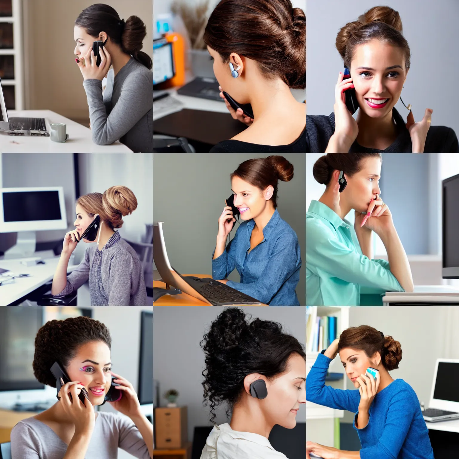 Prompt: updo girl on the phone to the computer