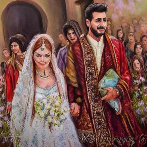 Image similar to A beautiful Kurdish wedding, photo realistic painting, trending on Artstation, highly detailed, insanely detailed, award winning art