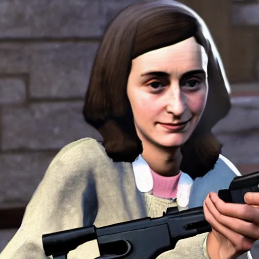 Image similar to anne frank holding gun in gta v