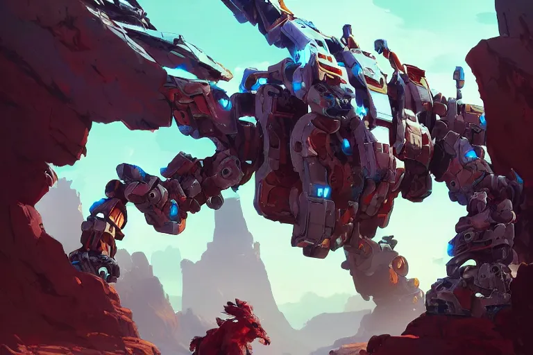 Image similar to rockbreaker machine mecha animal beast robot of horizon forbidden west horizon zero dawn bioluminiscence, behance hd by jesper ejsing, by rhads, makoto shinkai and lois van baarle, ilya kuvshinov, rossdraws global illumination