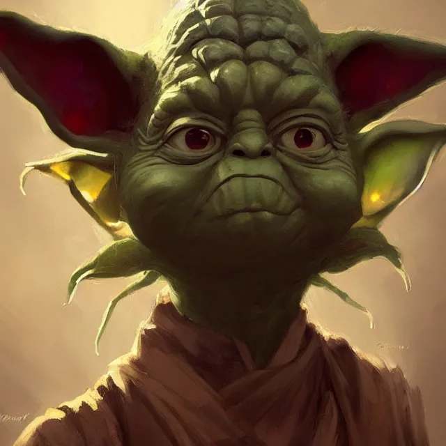 Prompt: a painting of an evil yoda by greg rutkowski, dark fantasy art, high detail, trending on artstation