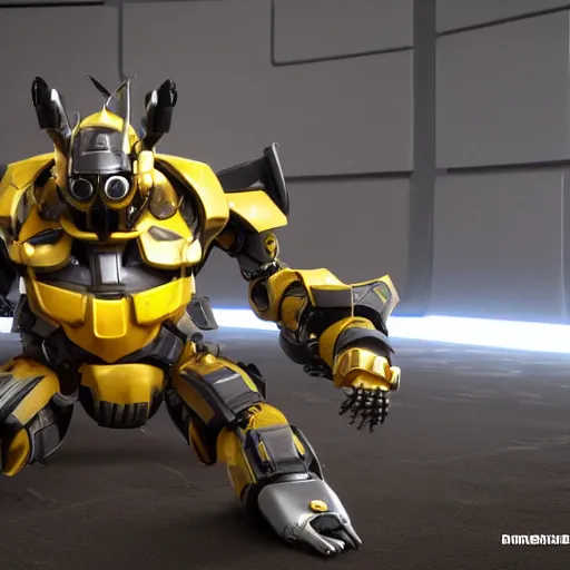 Image similar to hard surface, robotic platform, based on bumblebee, 6 claws, unreal engine