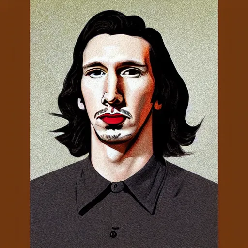 Prompt: “Adam Driver portrait, color vintage magazine illustration 1950”