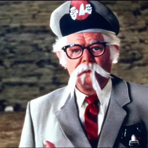 Image similar to A still of Colonel Sanders in Saving Private Ryan