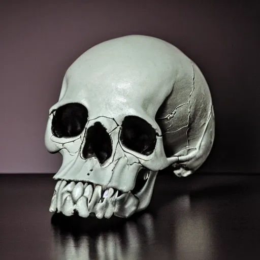 Image similar to A photo of a skull of an Alien, strange object, Alien skull, alien, professional photograph, studio lighting, highly detailed