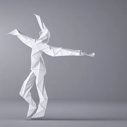 Image similar to origami dancer in white paper, 3 d render, ultra - detailed, on white background, studio shot