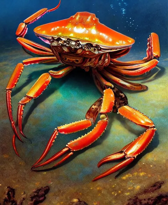 Image similar to intricate colorful transparent portrait of a disturbing beautiful alien crab creature, mottled coloring, adorable, childlike, underwater environment, ultra realistic, concept art, art nouveau, photorealistic, octane render, 8 k, unreal engine. art by christopher marley and artgerm and greg rutkowski and alphonse mucha