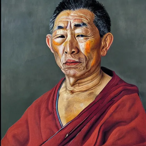 Image similar to high quality high detail painting by lucian freud, hd, portrait of tibetan leader