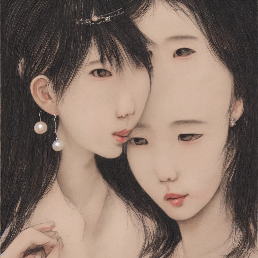 Image similar to girl with a pearl earringl, highly detailed, comicstyle, by leng jun.