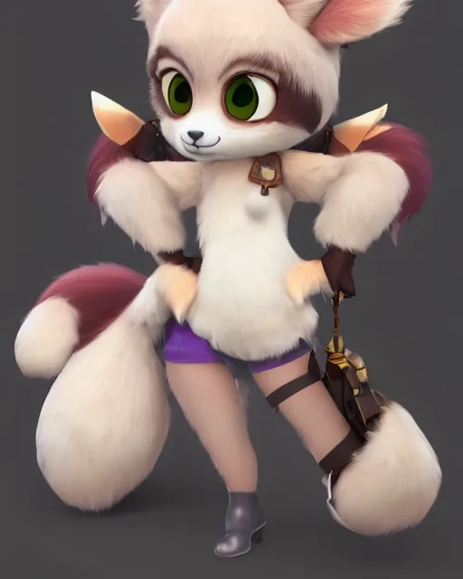 Image similar to female furry mini cute style, highly detailed, rendered, ray - tracing, cgi animated, 3 d demo reel avatar, style of maple story and zootopia, maple story gun girl, fox from league of legends chibi, soft shade, soft lighting