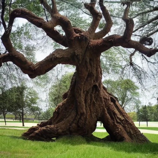 Prompt: a tree with limbs in the shape of human arms