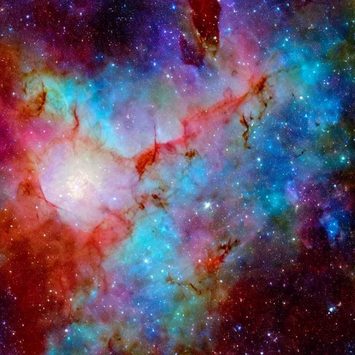 Image similar to Carina nebula as seen in the night sky of a distant alien planet with mountain surface, NASA true color photograph, very detailed, 8k resolution