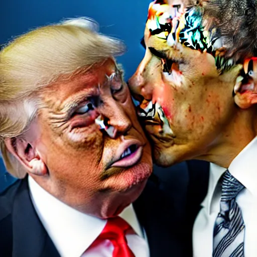 Image similar to obama going in for a kiss with donald trump , obama kissing donald trump , 8k , professional photography