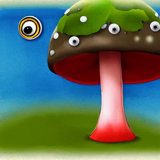 Prompt: digital art, mushroom with googly eyes