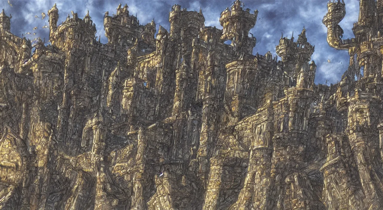 Image similar to concept art of an ancient castle from final fantasy ix