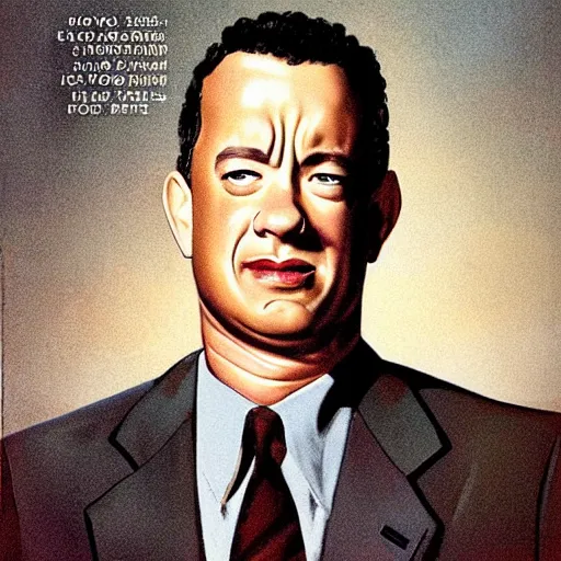 Image similar to “Tom Hanks portrait, color vintage magazine illustration 1950”