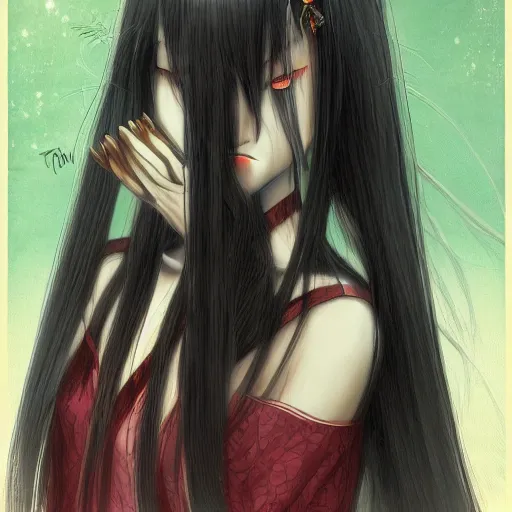 Image similar to portrait of a pontianak, anime fantasy illustration by tomoyuki yamasaki, kyoto studio, madhouse, ufotable, trending on artstation