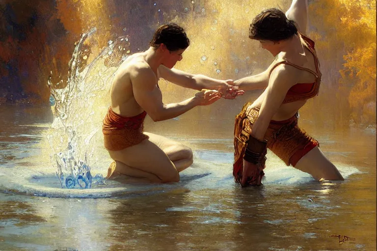 Image similar to water bender, painting by gaston bussiere, craig mullins, j. c. leyendecker