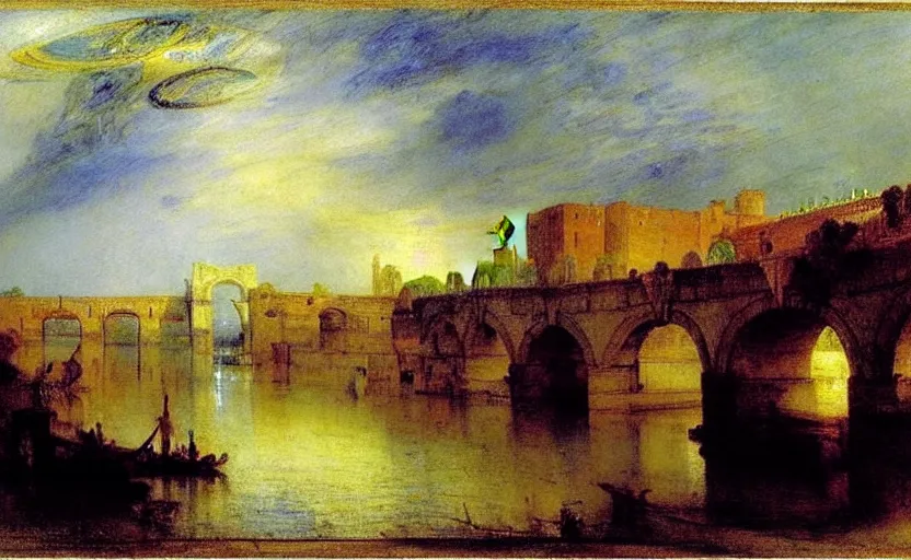 Prompt: bridge and aqueducts, blue light, blue tones. by henriette ronner - knip, by william henry hunt, by rembrandt, by joseph mallord william turner, by konstantin razumov, concept art,