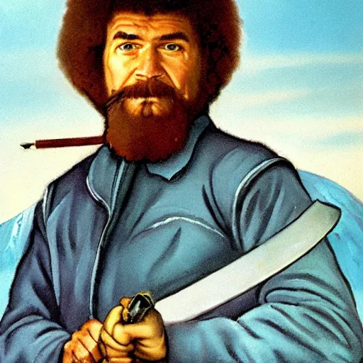 Prompt: a field doctor with a broadsword in soviet russia by bob ross