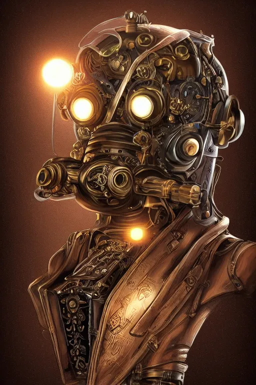 Image similar to steampunk helmet fantasy art mask robot ninja stylized digital illustration sharp focus, elegant intricate digital painting artstation concept art global illumination ray tracing advanced technology chaykin howard and campionpascale and cooke darwyn and davis jack