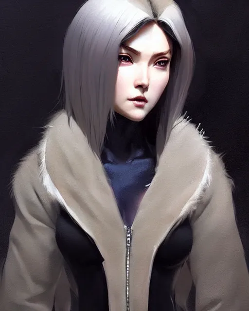 Image similar to fur - lined dragonhide jacket!!! beautiful and elegant female!! gorgeous ayes!! character concept art, sharp focus, illustration, artgerm!! greg rutkowski! wlop!! ilya kuvshinov!! charlie bowater! octane render! unreal engine 5! highly rendered!! trending on artstation!! cgi vfx!