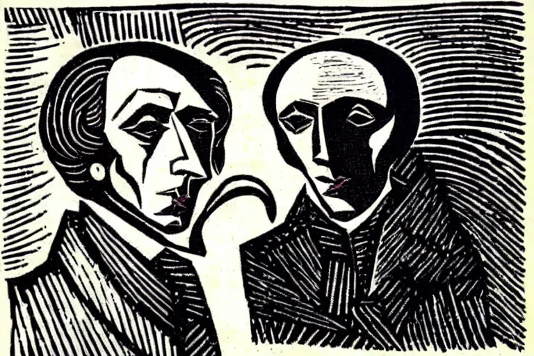 Prompt: extremly detailed linocut of Frederic Chopin by Pablo Picasso