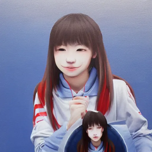 Image similar to a high detail portrait of high school girl by makoto sinkai, in simple background, CLIP STADIO, mad painting